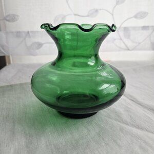 Anchor Hocking Forrest Green Glass Small Vase 3.5" Vintage